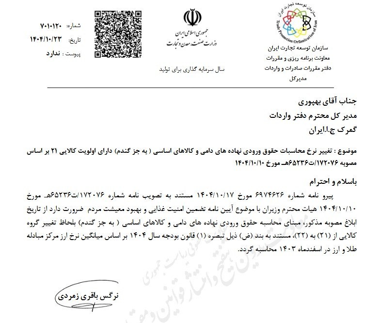 نرخ محاسبات حقوق ورودی نهاده‌های دامی و کالاهای اساسی تغییر کرد